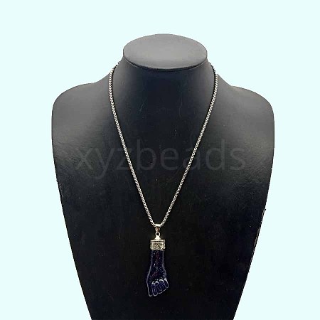 Synthetic Blue Goldstone Fist Pendant Necklaces for Women TJ5862-1