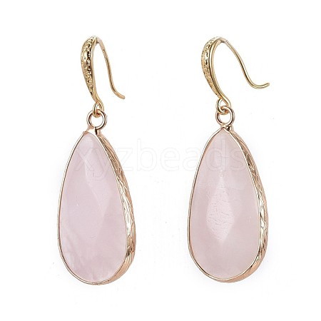 Teardrop Natural Rose Quartz Dangle Earrings EJEW-JE02998-03-1