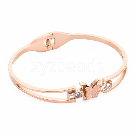 Crystal Rhinestone Butterfly Bangle BJEW-N017-019RG-1