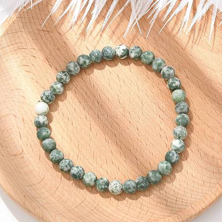 Natural Green Spot Jasper Bead Stretch Bracelets X-BJEW-K212-A-017-1