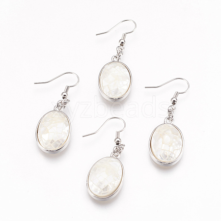 Natural White Shell Dangle Earrings EJEW-F162-B04-1