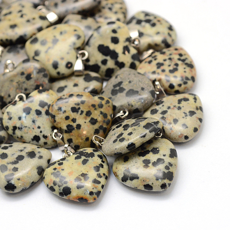 Heart Natural Dalmatian Jasper Pendants G-Q438-04-1