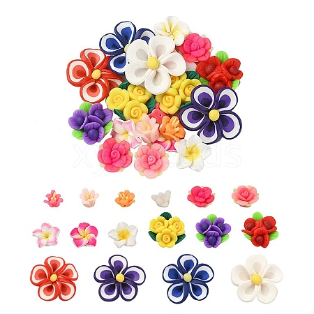 20Pcs 5 Style Handmade Polymer Clay Flower Beads CLAY-YW0001-76-1