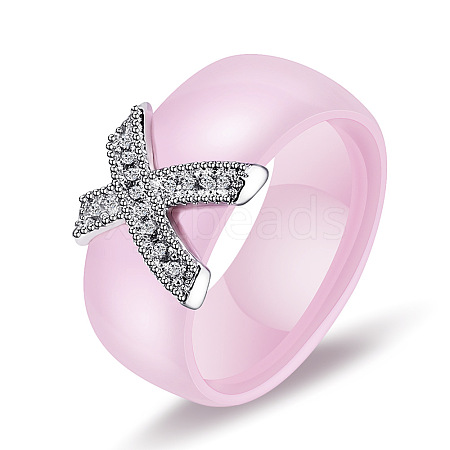 Cross Brass Micro Pave Clear Cubic Zirconia with Porcelain Finger Rings FS-WG0A171-18-1