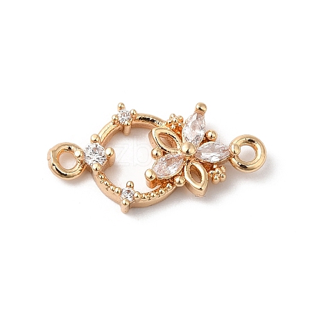 Brass Pave Clear Cubic Zirconia Flower Ring Links Connector Charms KK-C062-044G-01-1