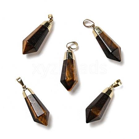 Natural Tiger Eye Pointed Pendants G-P474-02G-06-1