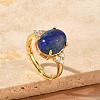 Brass Micro Pave Cubic Zirconia with Natural Lapis Lazuli Cuff Open Rings RJEW-T035-01G-B-3