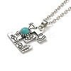 Letter A~Z Antique Silver Plated Alloy with Synthetic Turquoise Pendant Necklaces NJEW-G080-01E-2