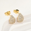 Teardrop Brass Micro Pave Clear Cubic Zirconia Stud Earrings EJEW-Z091-01G-2