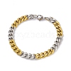 Two Tone PVD Vacuum Plating 201 Stainless Steel Curb Chain Bracelet with 304 Stainless Steel Clasps for Men Women BJEW-M235-02D-GP-1