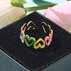 Heart 304 Stainless Steel Enamel Open Cuff Rings for Women RJEW-U034-01G-01-2