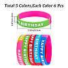 30Pcs 5 Colors Word HAPPY BIRTHDAY Silicone Cord Bracelets Set Wristband BJEW-GF0001-14B-2