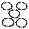 Round Natural Lava Rock & Cat Eye Beads Stretch Bracelets for Women BJEW-JB10986-1