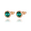 Flat Round Real 18K Rose Gold Plated Fashion Eco-Friendly Alloy Czech Rhinestonee Ear Studs EJEW-AA00206-05-1