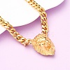 304 Stainless Steel Lion Head Pendant Cuban Link Chain Necklaces NJEW-C099-05G-1