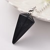 Platinum Tone Brass Dyed & Heated Black Agate Cone Hexagonal Pointed Dowsing Pendulums MAK-M015-01C-2