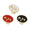 Oval with Rose Pattern 304 Stainless Steel Enamel Finger Rings for Women RJEW-G355-10G-2