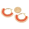 304 Stainless Steel & Bohemian Beaded Fan Hoop Earrings for Women EJEW-R001-01G-04-3