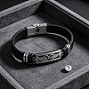 304 Stainless Steel & Black Imitation Leather Cord Bracelets for Men WG9A637-02-1
