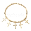 Brass Round Beaded Stretch Bracelets BJEW-TA00467-1