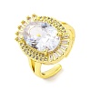 Oval Cubic Zirconia & Glass Open Cuff Ring RJEW-U003-21A-G-1