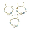 3Pcs Natural Shell & Quartz & Aquamarine Braided Bead Bracelets for Women BJEW-TA00576-2