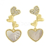 Heart Brass Clear Cubic Zirconia Dangle Stud Earrings EJEW-Q390-07G-1