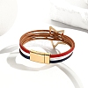 USA Flag Style Red Blue White Imitation Leather Cord Bracelets PW-WG3ADC7-01-2