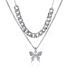 2Pcs Alloy Crystal Rhinestone Butterfly Pendant Necklaces for Women WG05CA5-03-2