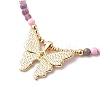 Beass Enamel Butterfly Pendant Necklace with Natural Fire Crackle Agate Beaded NJEW-JN04120-6