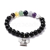 Natural Obsidian & Mixed Stone Round Beads Stretch Bracelet BJEW-JB07060-2
