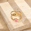 Flower 304 Stainless Stee Enamel Open Cuff Rings RJEW-Q006-02D-G-1