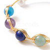 Mixed Stone & Natural Pearl Beads Wire Wrapped Cuff Bangle BJEW-JB07507-4