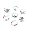 7Pcs Synthetic Turquoise Finger Rings Sets PW-WG28D17-01-5