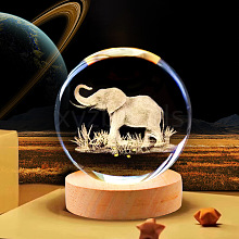 Glass 3D Laser Engraved Elephant Crystal Ball with Wood Stand ELEP-PW0001-67
