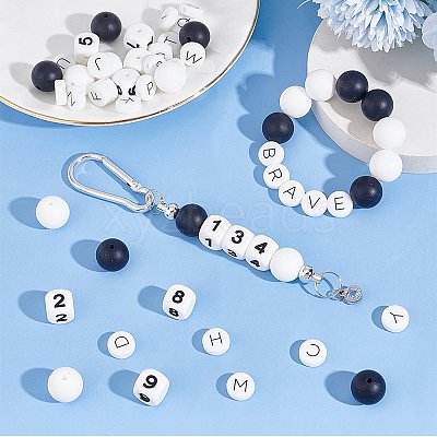 56Pcs Letter & Number Theme Silicone Beads Sets SIL-PH0001-32-1