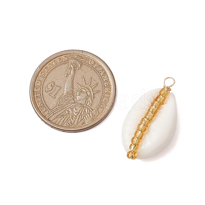 6Pcs 6 Styles Natural Cowrie Shell & Glass Seed Beads Pendants PALLOY-JF02759-05-1