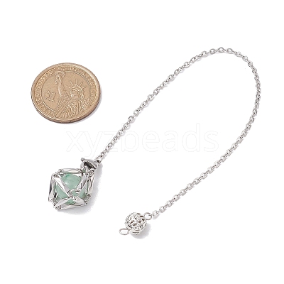 Stainless Steel Macrame Chain Pouch Round Natural Lapis Lazuli & Amethyst & Green Aventurine & Carnelian & Rose Quartz Holder Dowsing Pendulums PALLOY-JF02736-02-1