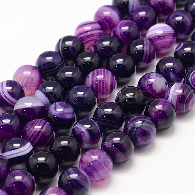 Natural Striped Agate/Banded Agate Bead Strands G-K155-A-10mm-11-1
