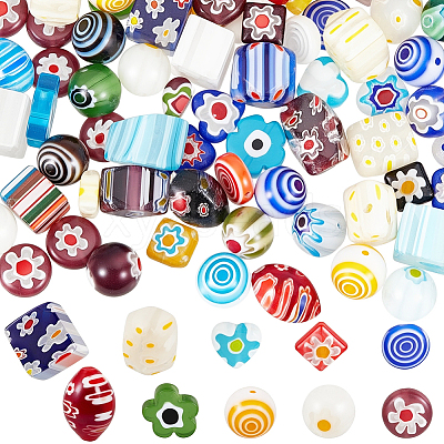 100Pcs 10 Styles Handmade Millefiori Lampwork Beads LAMP-PA0001-80-1