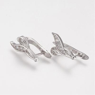 Brass Micro Pave Cubic Zirconia Hoop Earring Findings with Latch Back Closure ZIRC-F052-08P-1