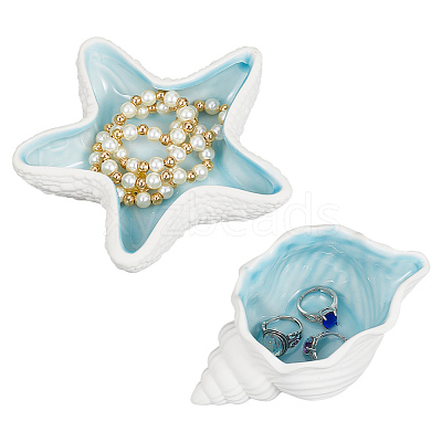 2Pcs 2 Style Ocean-themed Ceramic Jewelry Plate AJEW-NB0005-67-1