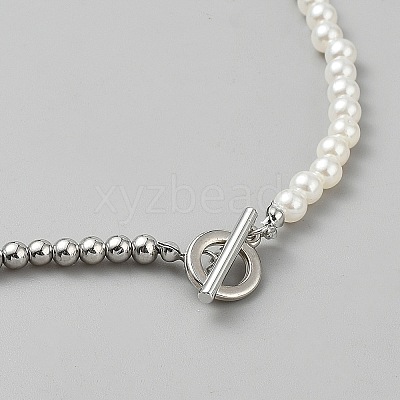 Alloy & Imitation Pearl Round Beaded Necklaces BJEW-WH0041-29P-1