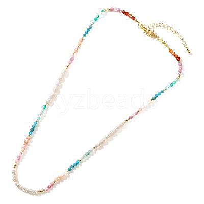 Bohemian Style Faceted Round Natural Mixed Stone Beaded Collar Necklaces UC9178-1