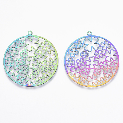 Ion Plating(IP) 201 Stainless Steel Filigree Pendants X-STAS-T057-25-1
