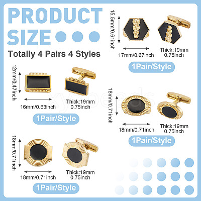 4 Pairs 4 Styles Alloy Enamel Cufflinks FIND-TA0010-10-1