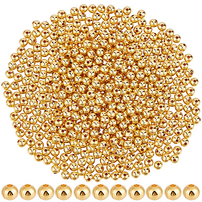 500Pcs Brass Smooth Round Beads KK-PA0001-19G-1