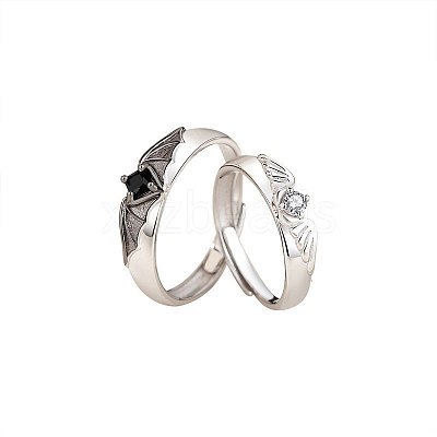 Adjustable Brass Micro Pave Cubic Zirconia Couple Cuff Open Rings WGE4BBC-01-1