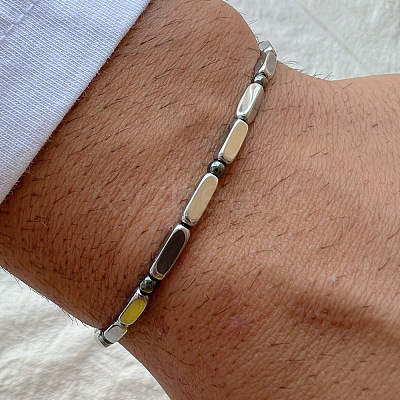 Synthetic Non-magnetic Hematite Beads Stretch Bracelets for Men RH6597-1