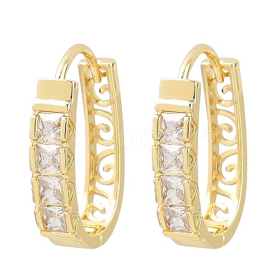 Square with Oval Brass Micro Pave Clear Cubic Zirconia Hoop Earrings EJEW-D348-08G-1